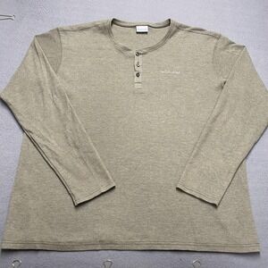 Columbia Shirt Mens 2XL Green Waffle Knit Henley‎ Long Sleeve Thermal Casual